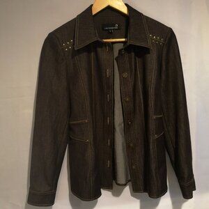 Laura Petites Ladies Size 2 Petite Button Closure Brown Blazer/Jean Jacket